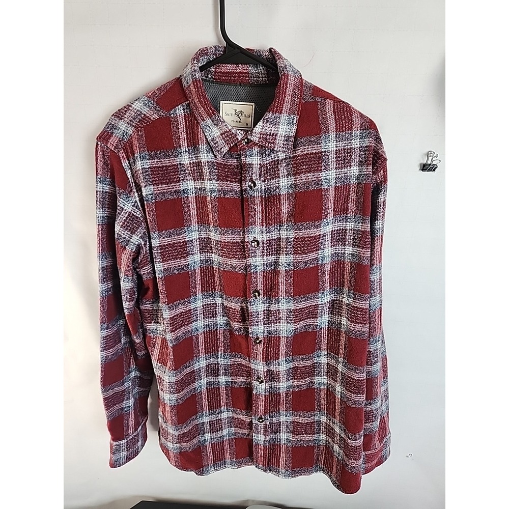 Smith & Mills Shirt Mens M Burgundy Plaid Flannel Button Down Long Sleeve Casual